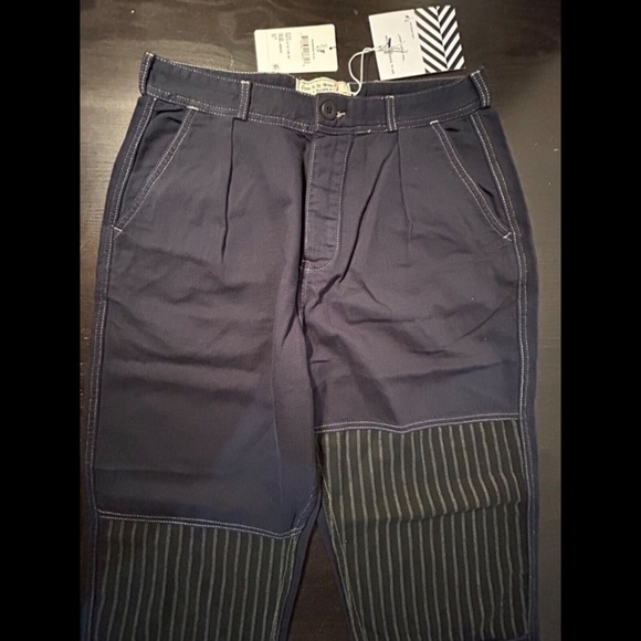 Sandrine Rose X Free People Blue/Blk French Worker Pant Pinstripe Patch Size 29 - Picture 14 of 14